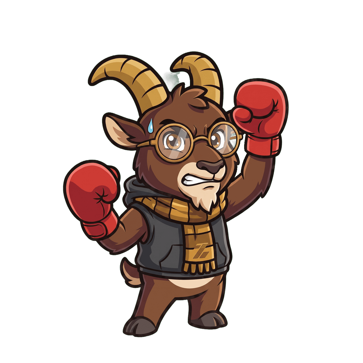 Zak the Ibex mid-workout, curling a dumbbell, making gains