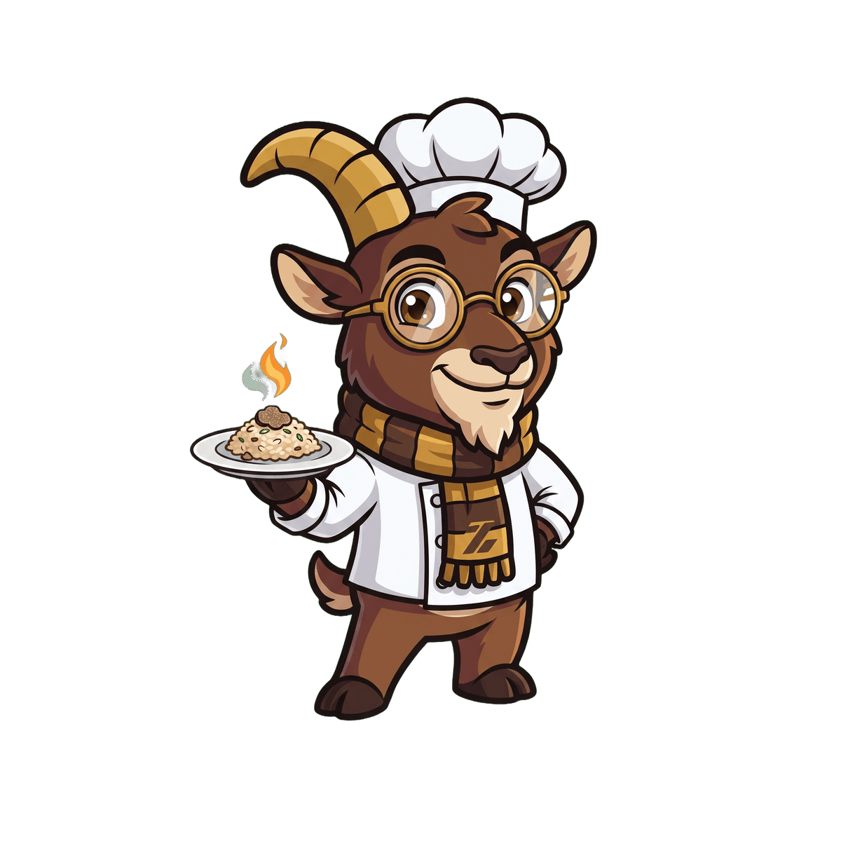 Zak the Ibex twirling a big plate of spaghetti